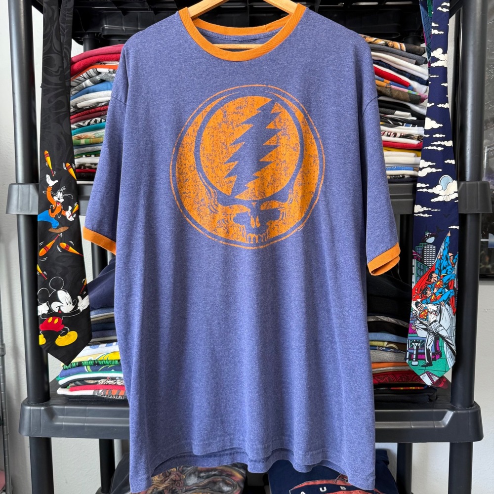 Vintage Blue Grateful Dead Steal Your Face Ringer Graphic Tee XL Light Marks